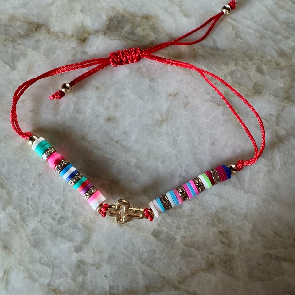 NWOT Colorful Beaded Bracelet with Red Cord